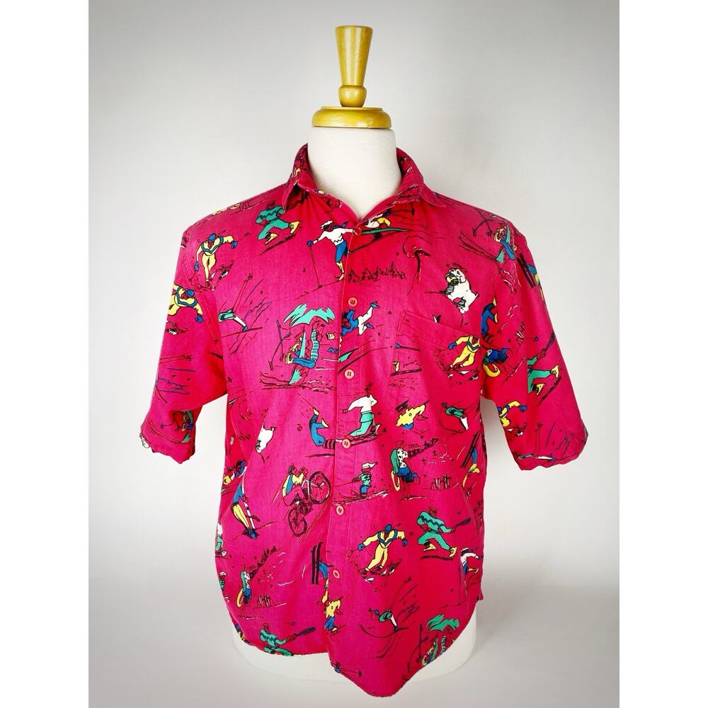 VTG Heet Cartoon Sports Button Up Shirt Sun Bleached Distressed Sz S